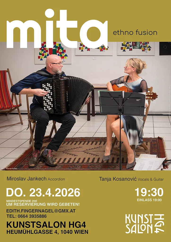 MITA - Balkanmusik im Kunstsalon HG4 1040 Wien - Miroslav Jankech Akkordeon und Tanja Kosanovic Gesang und Gitarre